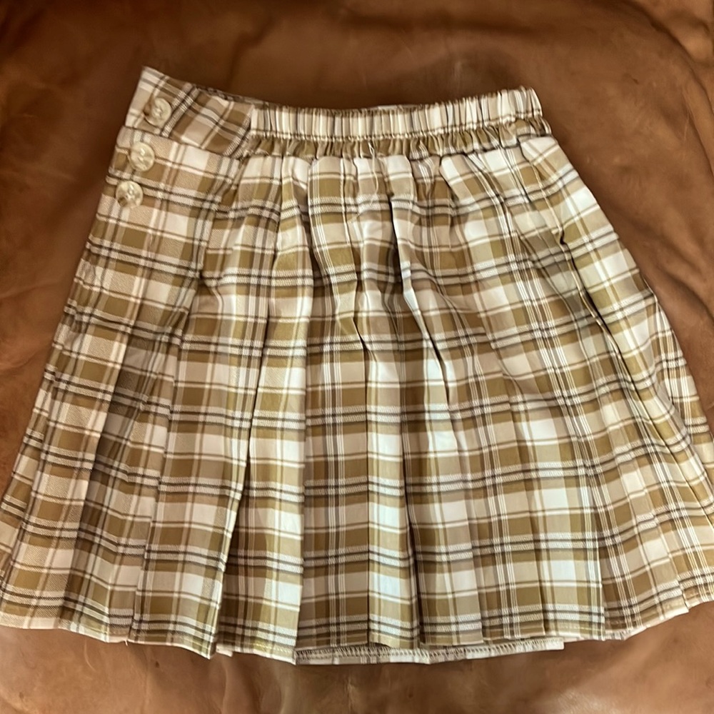 Plad cute kawaii skirt brown/tan buttons
